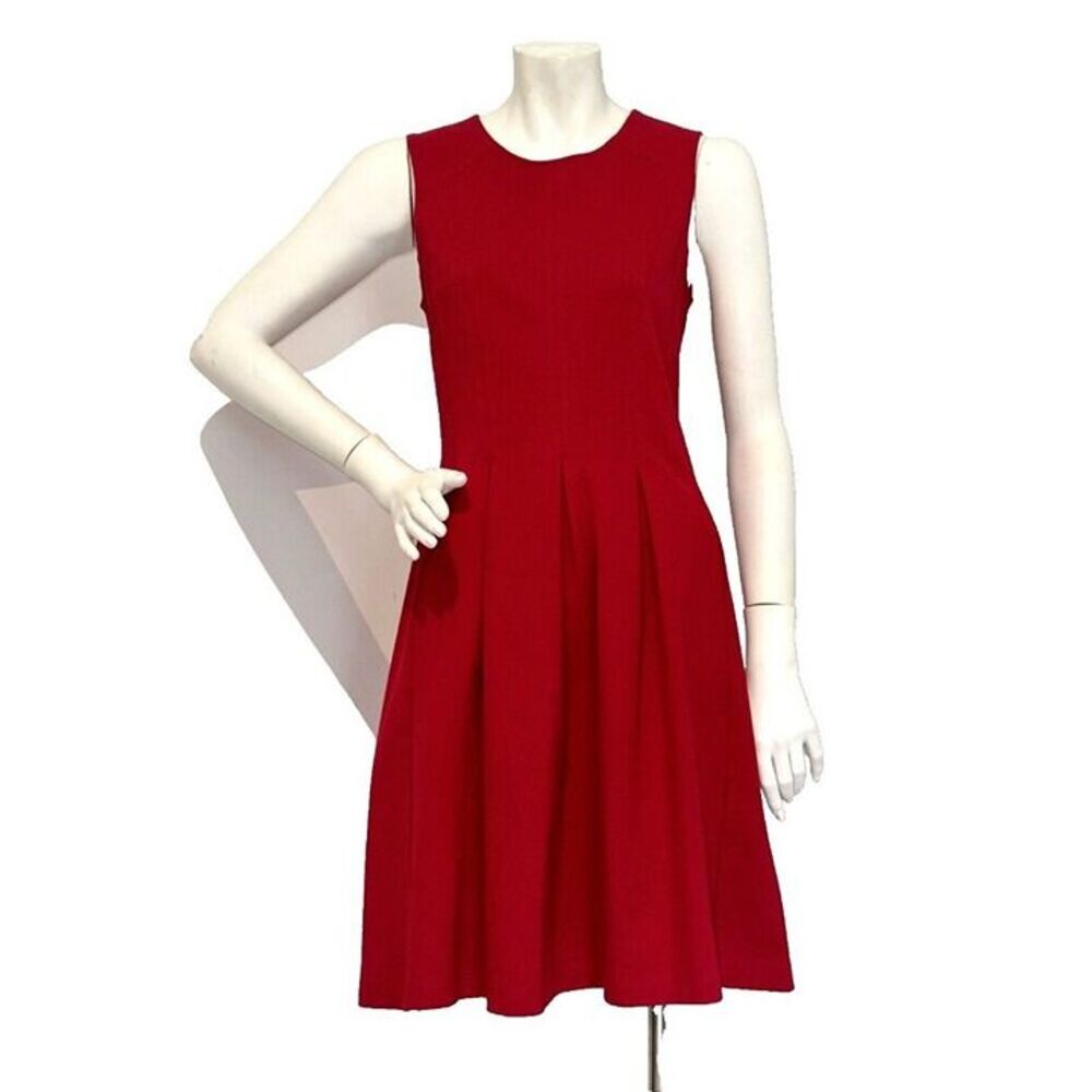Theory Women Sz 6 Red Academia Corpcore Sleeveless Pleated Fit & Flare Dress EUC